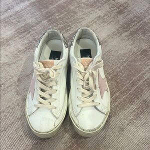 Golden Goose White and Pink Sneakers